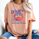 Small Peachy If Crabby Please Return To The Beach Graphic Tee, Coquette Crab Beach Shirt, Sun Salt Sass Comfort Colors Tee