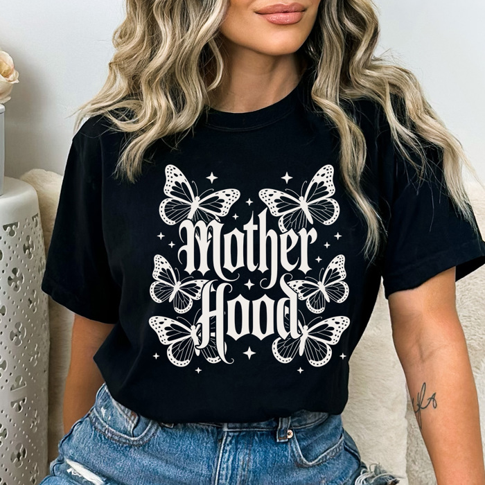 Motherhood Butterfly Graphic Tee, Mom Edgy Shirt, Mothers Day Comfort Colors Tee