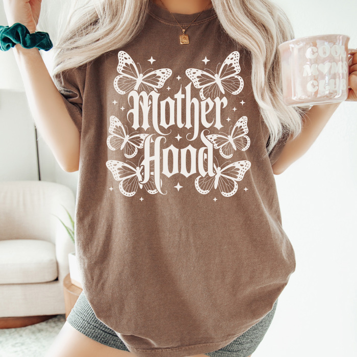 Motherhood Butterfly Graphic Tee, Mom Edgy Shirt, Mothers Day Comfort Colors Tee