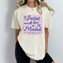 XL Ivory Jesus Made Her A Mama Graphic Tee, Coquette Mother Shirt, Pink Stripes Gospel Comfort Colors Tee
