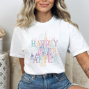Small White Happily Ever After Graphic Tee, Theme Park Castle Shirt, Mouse Family Vacation Comfort Colors Tee 