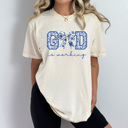 Medium Ivory Good Is Working Graphic Tee, Faux Embordered Bow Shirt, Gospel Spring Comfort Colors Tee