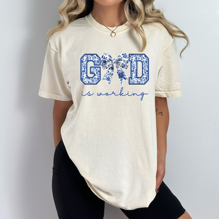 Good Is Working Graphic Tee, Faux Embordered Bow Shirt, Gospel Spring Comfort Colors Tee