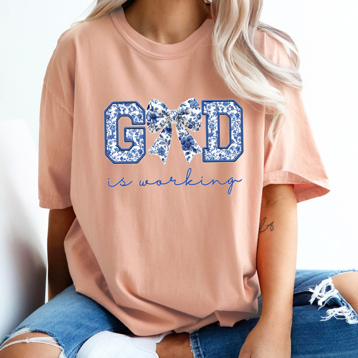 Good Is Working Graphic Tee, Faux Embordered Bow Shirt, Gospel Spring Comfort Colors Tee