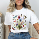 Large White Flower Garden Graphic Tee, Butterfly Floral Shirt, Spring Time Wildflower Comfort Colors Tee 
