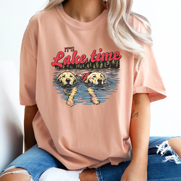 It's Lake Time Graphic Tee, Swimming Dogs Lake Shirt, Family Trip Summer Comfort Colors Tee