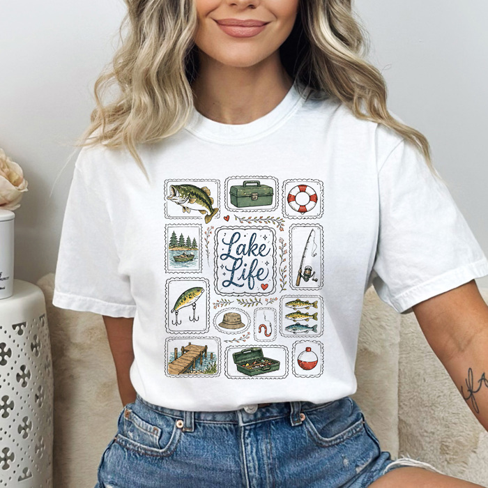 Lake Life Fishing Graphic Tee, Summer Lake Day Shirt, Family Trip Fishing Comfort Colors Tee