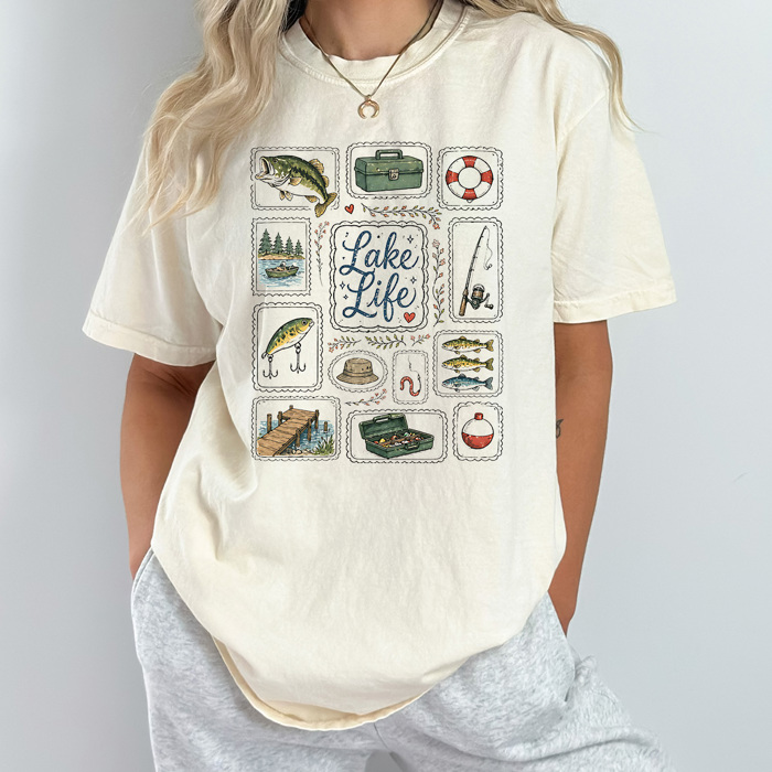 Lake Life Fishing Graphic Tee, Summer Lake Day Shirt, Family Trip Fishing Comfort Colors Tee