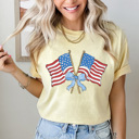 Medium Butter Coquette Waving Flags Graphic Tee, Bow American Flags Shirt, Partiotic 4th Of July Comfort Colors Tee