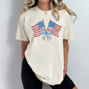 Medium Ivory Coquette Waving Flags Graphic Tee, Bow American Flags Shirt, Partiotic 4th Of July Comfort Colors Tee