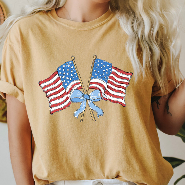 Coquette Waving Flags Graphic Tee, Bow American Flags Shirt, Partiotic 4th Of July Comfort Colors Tee