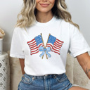  Coquette Waving Flags Graphic Tee, Bow American Flags Shirt, Partiotic 4th Of July Comfort Colors Tee