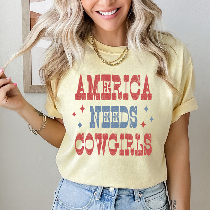 America Needs Cowgirls Graphic Tee, Western Patriotic Shirt, American Cowgirl Comfort Colors 