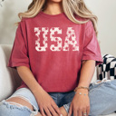 Small Crimson Distressed UAS Stars Graphic Tee, 4th Of July Shirt, Patriotic Stars Comfort Colors Tee