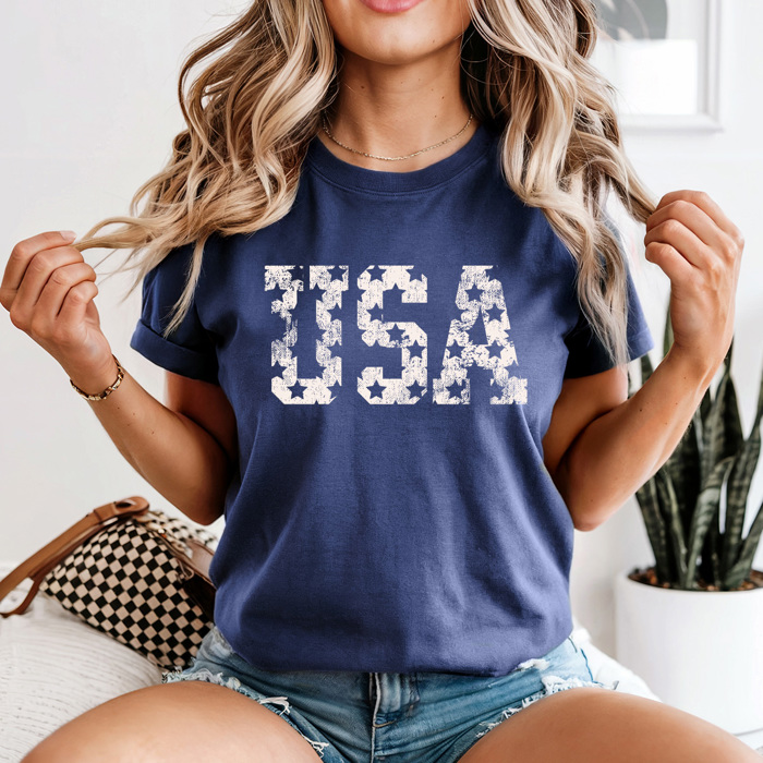 Distressed UAS Stars Graphic Tee, 4th Of July Shirt, Patriotic Stars Comfort Colors Tee