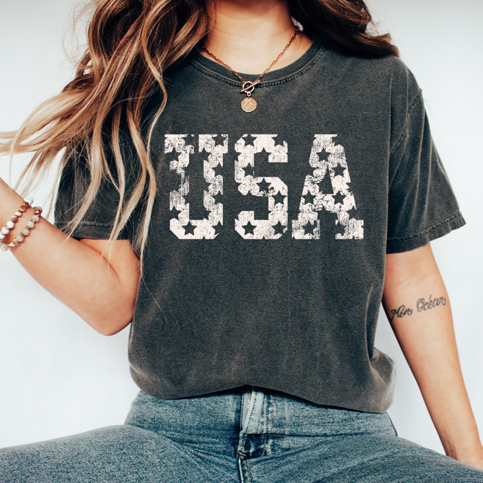 Distressed UAS Stars Graphic Tee, 4th Of July Shirt, Patriotic Stars Comfort Colors Tee