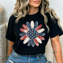 XL Black Red White & Blue Sunflower Graphic Tee, American Flag Floral Shirt, Patriotic Flower Comfort Colors Tee