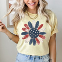 Small Butter Red White & Blue Sunflower Graphic Tee, American Flag Floral Shirt, Patriotic Flower Comfort Colors Tee