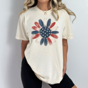 Small Ivory Red White & Blue Sunflower Graphic Tee, American Flag Floral Shirt, Patriotic Flower Comfort Colors Tee