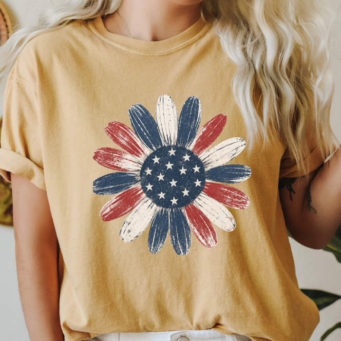 Red White & Blue Sunflower Graphic Tee, American Flag Floral Shirt, Patriotic Flower Comfort Colors Tee