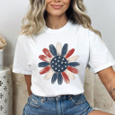  Red White & Blue Sunflower Graphic Tee, American Flag Floral Shirt, Patriotic Flower Comfort Colors Tee