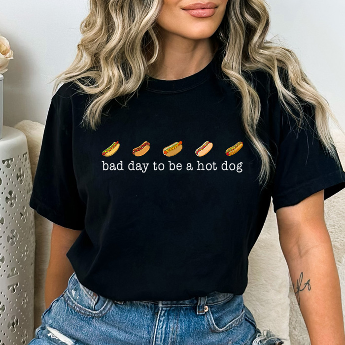 Bad Day To Be A Hot Dog Graphic Tee, Funny Summer BBQ Shirt, 4th Of July Hot Dog Comfort Colors Tee