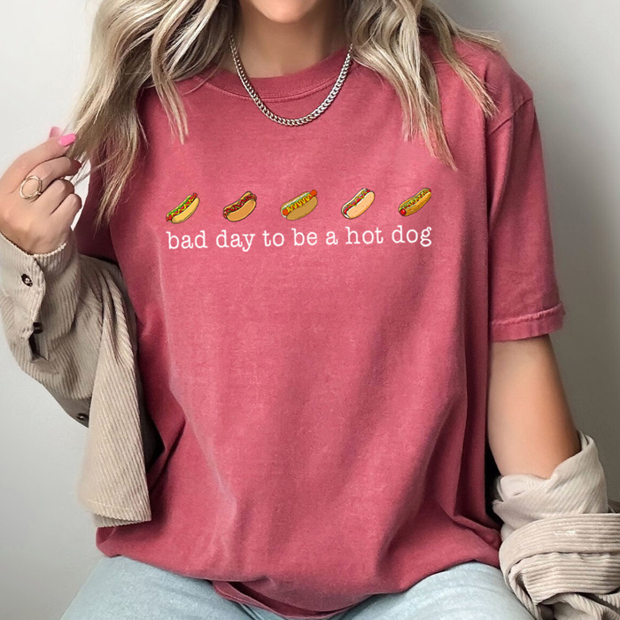 Bad Day To Be A Hot Dog Graphic Tee, Funny Summer BBQ Shirt, 4th Of July Hot Dog Comfort Colors Tee