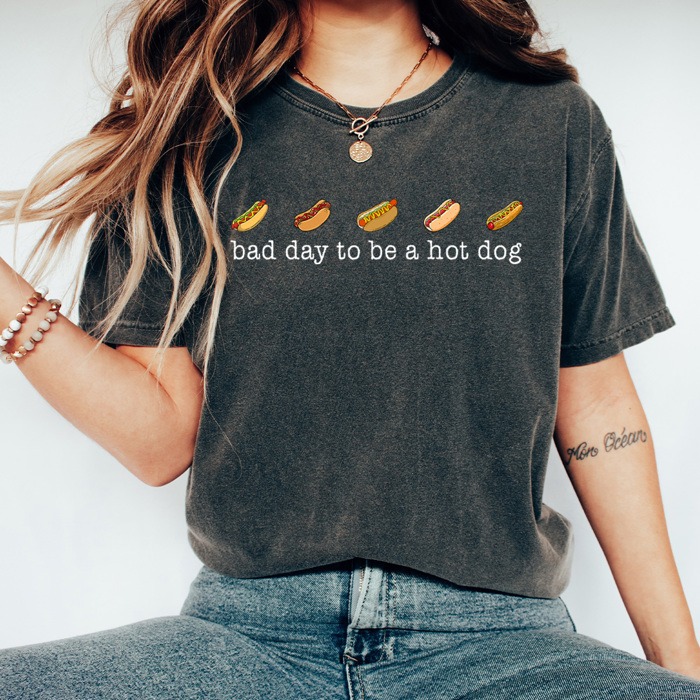 Bad Day To Be A Hot Dog Graphic Tee, Funny Summer BBQ Shirt, 4th Of July Hot Dog Comfort Colors Tee