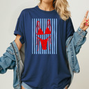 XL Navy Red Bikini Beach Graphic Tee, Coastal Striped Shirt, Swimming Summer Vacation Comfort Colors Tee