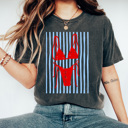  Red Bikini Beach Graphic Tee, Coastal Striped Shirt, Swimming Summer Vacation Comfort Colors Tee