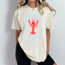  Coastal Red Lobster Graphic Tee, Beach Summer Shirt, Striped Ocean Comfort Colors Tee