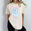 Medium Ivory Coastal Cowgirl Boots Graphic Tee, Summer Beach Cowgirl Shirt, Western Coastal Comfort Colors Tee