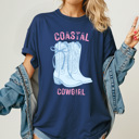 XXL Navy Coastal Cowgirl Boots Graphic Tee, Summer Beach Cowgirl Shirt, Western Coastal Comfort Colors Tee