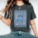 XL Pepper Stay Salty Beach Crab Graphic Tee, Summer Beach Trip Shirt, Trendy Striped Beachy Comfort Colors Tee 