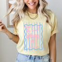Small Butter Meet Me By The Beach Graphic Tee, Palm Trees Summer Graphic Tee, Trendy Stripes Comfort Colors Tee