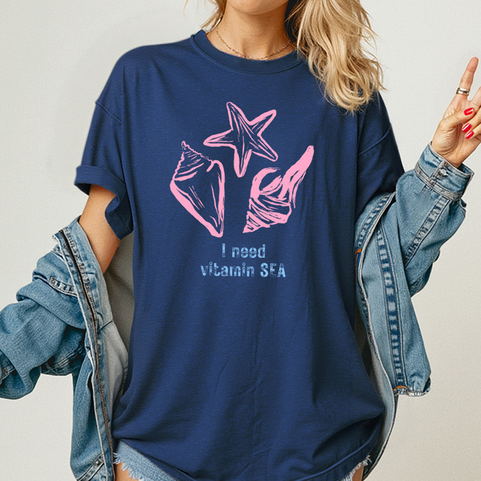 I Need Vitamin Sea Graphic Tee, Beach Seashell Shirt, Summer Beach Trip Comfort Colors Tee