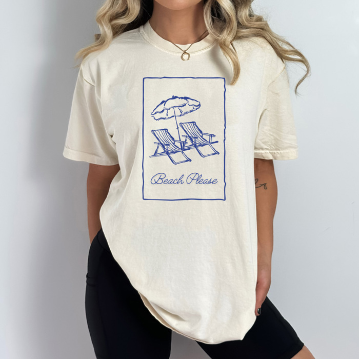 Beach Please Graphic Tee, Summer Beach Chairs Shirt, Beach Vacation Comfort Colors Tee