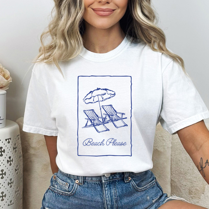 Beach Please Graphic Tee, Summer Beach Chairs Shirt, Beach Vacation Comfort Colors Tee