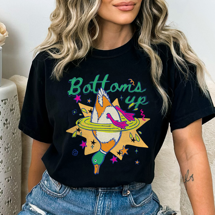 Bottoms Up Duck Graphic Tee, Funny Colorful Duck Shirt, Bright Summer Lake Comfort Colors Tee