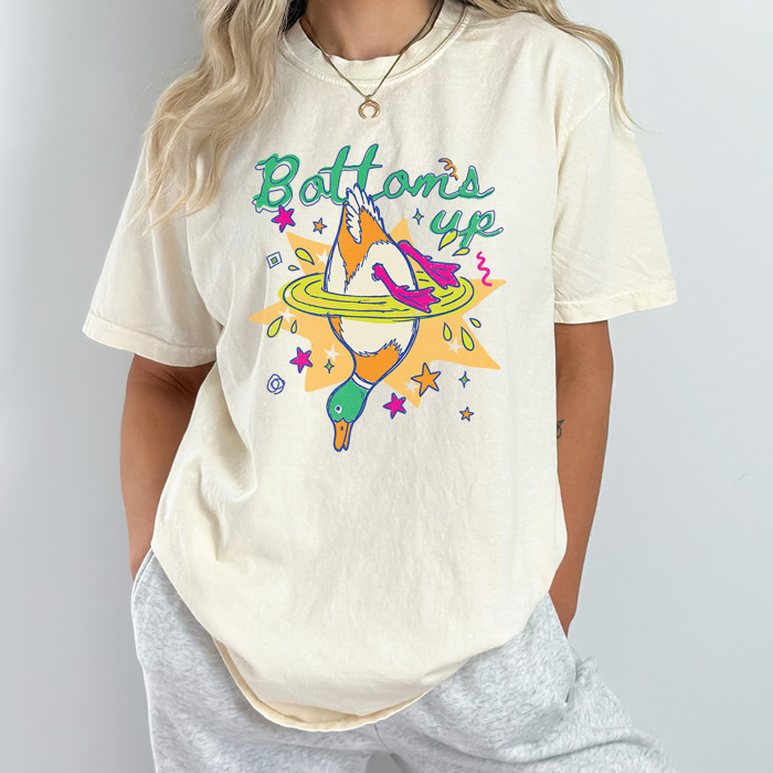 Bottoms Up Duck Graphic Tee, Funny Colorful Duck Shirt, Bright Summer Lake Comfort Colors Tee