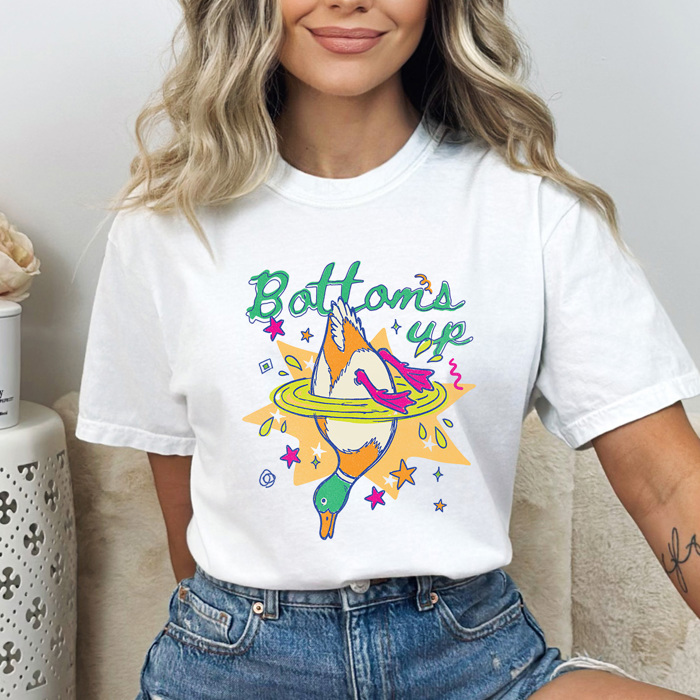 Bottoms Up Duck Graphic Tee, Funny Colorful Duck Shirt, Bright Summer Lake Comfort Colors Tee