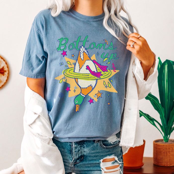 Bottoms Up Duck Graphic Tee, Funny Colorful Duck Shirt, Bright Summer Lake Comfort Colors Tee
