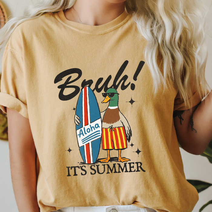 Bruh It's Summer Duck Graphic Tee, Surfing Duck Shirt, Aloha Surfing Duck Comfort Colors Tee