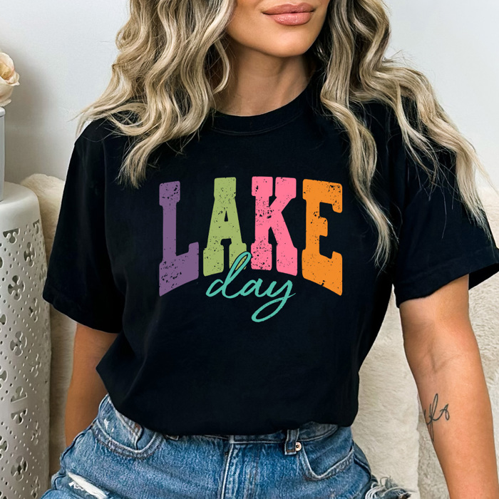 Lake Day Graphic Tee, Summer Lake Trip Shirt, Bright Colorful Summer Comfort Colors Tee