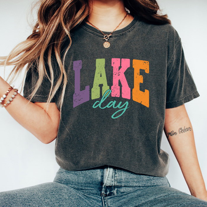 Lake Day Graphic Tee, Summer Lake Trip Shirt, Bright Colorful Summer Comfort Colors Tee