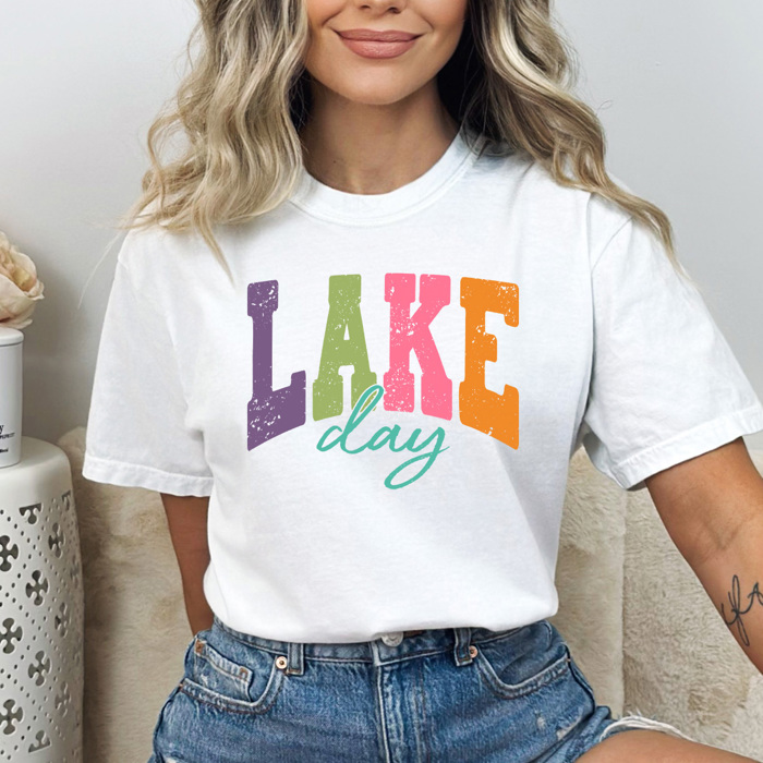 Lake Day Graphic Tee, Summer Lake Trip Shirt, Bright Colorful Summer Comfort Colors Tee
