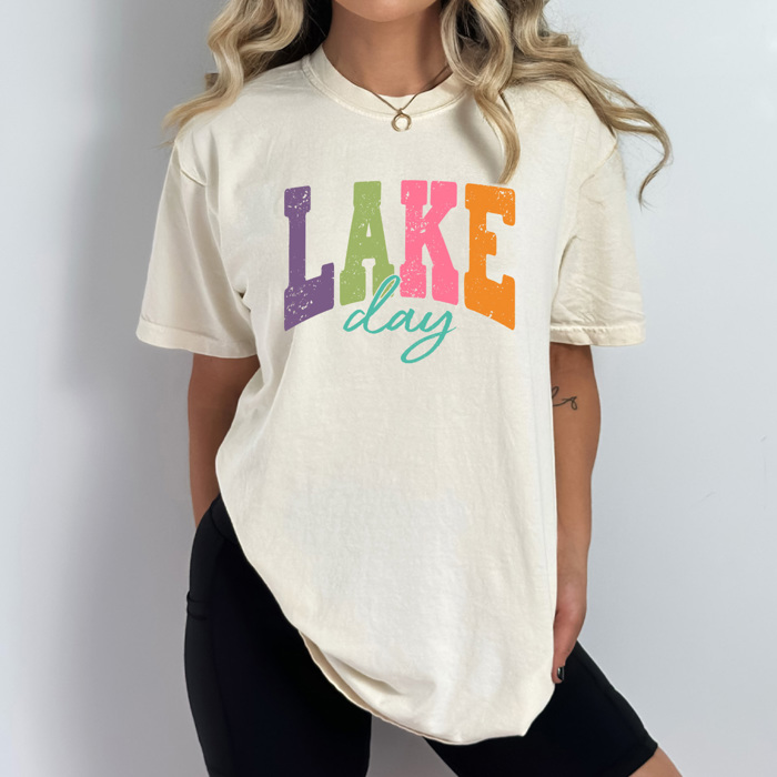 Lake Day Graphic Tee, Summer Lake Trip Shirt, Bright Colorful Summer Comfort Colors Tee
