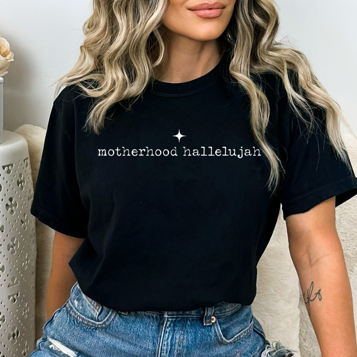 Motherhood Hallelujah Graphic Tee, Trendy Mother Shirt, Mom Life Comfort Colors Tee