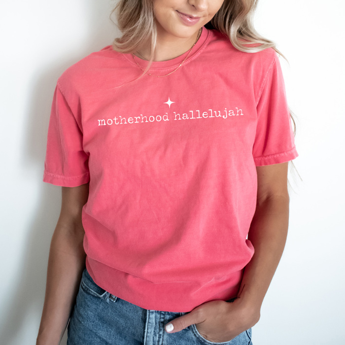 Motherhood Hallelujah Graphic Tee, Trendy Mother Shirt, Mom Life Comfort Colors Tee