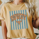 XXL Mustard Howdy Western Graphic Tee, Striped Cowgirl Shirt, Country Bull, Rodeo Cowboy, Comfort Colors Tee